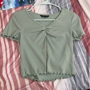 SHEIN Green Crop Tie Front Blouse